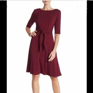 Burgundy knit midi dress tie front size large stretch knit jersey by Loveappella